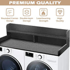 Royxen Laundry Countertop with 2-Tier Shelf Universal Fit, Washer and Dryer Countertop with Storage Space, Shelf Height 11.5 Inches, Solid Wood Core, Black