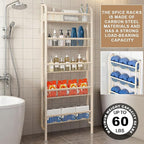 Behind The Door Bathroom Shelf Narrow 5-Tier, Slim Space-Saving Storage Shelf, Freestanding Narrow Shelving Unit for Bathroom, Kitchen, Closet and Laundry Room