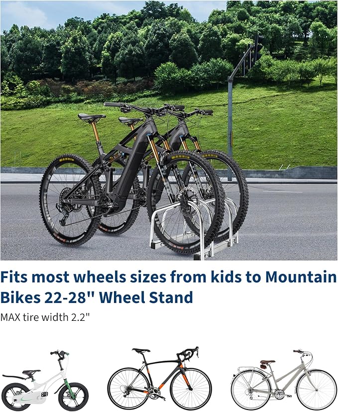 Freestanding Bike Floor Stand, Heavy Duty Bicycle Parking Rack for Garage Home Indoor Outdoor, Bike Storage Organizer Fits 22-28 Inch Wheels & 2.2 Inch Tire Width
