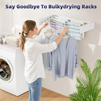Foldable Wall Mounted Laundry Drying Rack, 31.5 Inch Wide Space-Saving Clothes Drying Rack with 5 Aluminum Rods, 13.2 Linear Feet Drying Space, 60 lb Capacity,（ White）