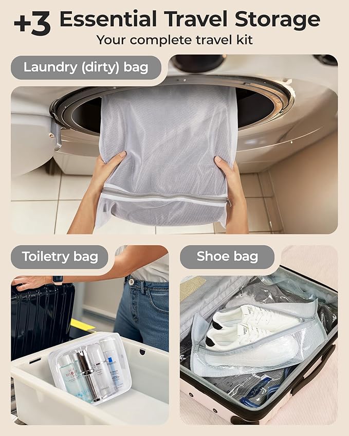 BAGSMART Vacuum Storage Bags for Travel with Rechargeable Air Pump, Portable Space Saver Bags for Travel & Home, Vacuum Compression Seal Bag for Clothing, Blanket, 21 Pack Pink