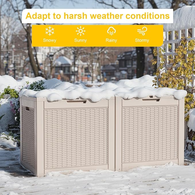 35 Gallon Resin Deck Box Outdoor Storage Box for Patio Furniture,Outdoor Cushions,Garden Tools and Pool Supplies,Waterproof,Lockable(Grey,35Gallon)