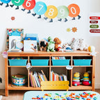 Hoteam 10 Pcs Flat Storage Organizer Tray Bin Letter Size Paper Tray for Classroom Plastic Stackable File Organizer for School Office Teacher Book Organization（ Teal, 13.78 x 9.84 x 3.15 Inch）