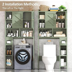 Meilocar Over the Toilet Storage Cabinet, 64.6" Tall Bathroom Storage Cabinets with Toilet Paper Holder & Adjustable Shelf, Freestanding Wood Cabinet for Bathroom, Green
