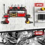 Garage Tool Organizer with Charging Station & Power Strip - 4 Drill Holder Wall Mount Rack, Heavy Duty Metal Shelf for Workshop Organization
