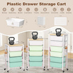 Rolling Cart with Drawers, Rolling Storage Cart with Large Plastic Drawers & Wooden Tabletop, Utility Cart with Pegboards & Basket, Storage Drawers Cart for Living Room, Classroom, Bedroom, Office