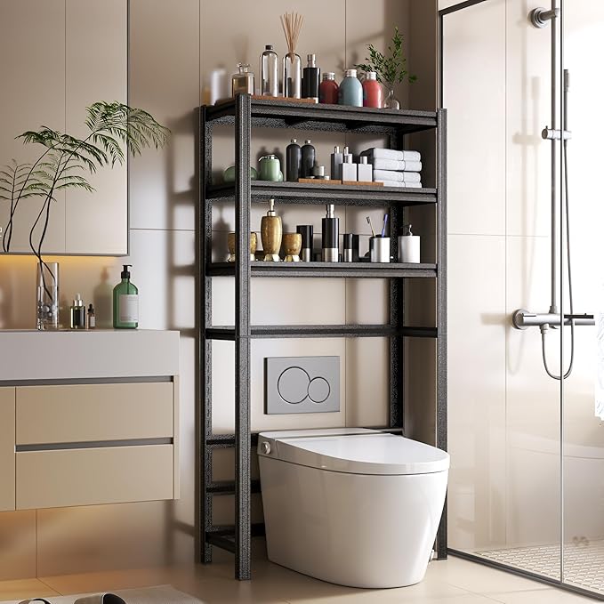 Over The Toilet Storage Shelves 5-Tier Above Over Toilet Storage Shelf Metal Shelving Adjustable Bathroom Organizers and Storage for Living Room, Laundry Room, Balcony, Kitchen, 72"H×35.4"W×13.8"D