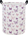 ESSME Butterfly Laundry Basket,Kids Hamper Collapsible Canvas Waterproof Storage Bin for Girls, Nursery Hamper,Gift Baskets,toy bins(Purple Butterfly)