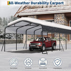 PeakPursuit Metal Carport, 13x26 FT Outdoor Car Port Canopy with Galvanized Steel Roof and Reinforced Base, Heavy Duty Garage Car Shelter Shade for SUV, Truck, Boats