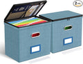 Oterri File Organizer Boxes with Lids, File Box with Mesh Pockets, Document Organizer Box for Letter Size Folders, Zippers Important Document Organizer (Denim, Small-2 Pack Without Folders)