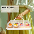 Cupcake Containers with Lid Rectangular Cake Carrier 3-in-1 Multipurpose Cupcake Holder for Muffins Pies Sweets Pastries Fruit or Snacks (White, 13" x 9" x 4")