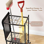 Garden Tool Organizer with Pockets, Rolling Yard Tool Storage Rack with 2 Hooks and Lockable Wheels, Black