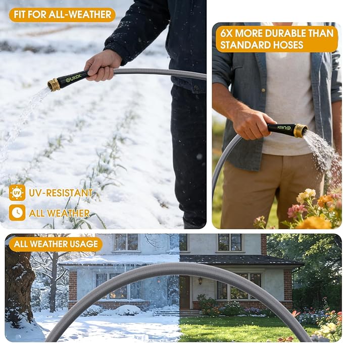 Garden Hose 25 FT, Non-Expanding Water Hose, Ultra-Light & Flexible, Burst-Resistant, Kink-Free, High-Pressure Garden Hose All-Weather Use for Lawns, Gardens, and Outdoor Cleaning