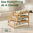 HOMESTEAD Bamboo Can Organizer for Pantry - 3 Tier Rack with Adjustable Dividers, Gravity Feed Canned Goods Organizer, 36 Cans Soda Storage