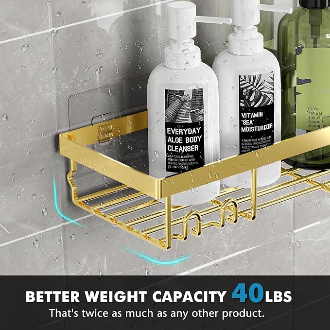 Moforoco Shower Caddy Shelf Organizer Rack, Self Adhesive Black Bathroom Shelves Basket, Home Farmhouse Wall Inside Organization and Storage Decor Rv Accessories, First Camper Apartment Essentials