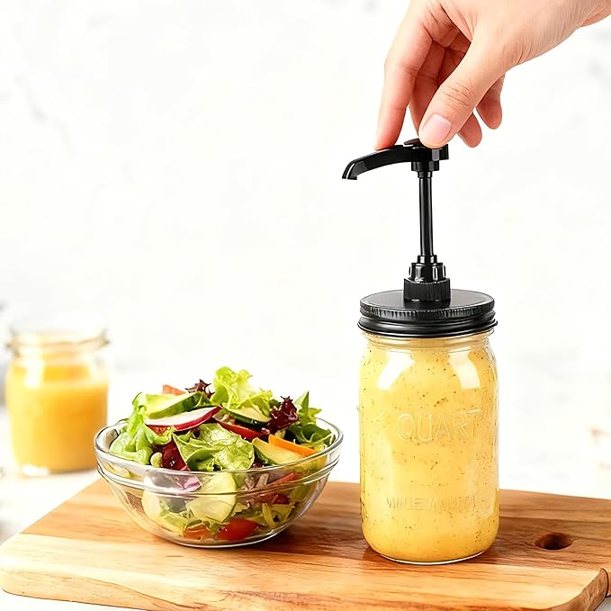 GMEPOCH 32 oz Mason Syrup Sauce Honey Dispenser Pump Bottle 1 Quart Wide Mouth Glass Coffee Syrup Condiment Ketchup Container Food Grade Airtight & Leak-Proof