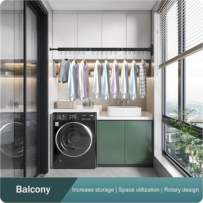 Drying Rack Clothing,Clothes Drying Rack Wall Mounted,Collapsible Hanging Racks for Laundry,Laundry Drying Rack,Wall Mounted Clothes Rack(31.5"-White) (Black-Hooks, Tri-Fold)