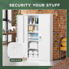 Greenvelly Metal Garage Storage Cabinet with Doors and Adjustable Shelves,72" Steel Lockable File Cabinet for Home Office,Garage,School(White,32" W x 16" D)