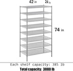 24" Deep x 42" Wide x 74" Height Wire Shelving Kit | 8-Tier | NSF Commercial Storage Rack Unit