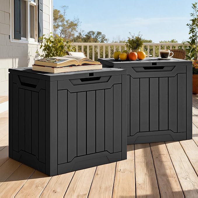 YITAHOME 31 Gallon Deck Boxes Set of 2, Lockable Outdoor Storage Bins for Patio Cushions, Garden Tools, Weather-Resistant Resin Storage Solution, Black