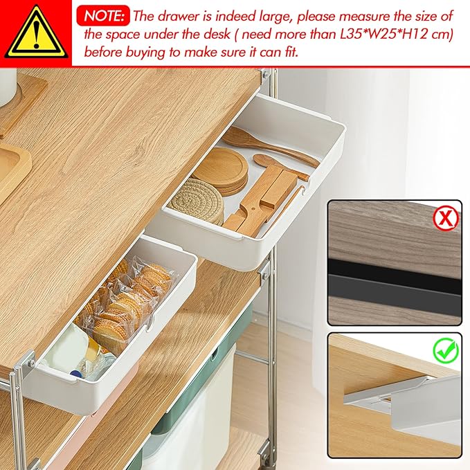 Poeland Under Desk Drawer Self-Stick Storage Organizer for Office Home School, Holders for Desk Accessories, Large Size, White