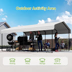 12x20FT Metal Carport,Heavy Duty Carport with Reinforced Frame and Galvanized Steel Roof, Large Outdoor Garage Shelter Shade Car Port for Pickup Trucks, Boats, Cars & Tractors, Farm Tools, Cream White