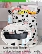 LANGYASHAN Storage Bin, Canvas Fabric Collapsible Organizer Basket for Laundry Hamper,Toy Bins,Gift Baskets, Bedroom, Clothes,Baby Nursery (Spotted Cow)