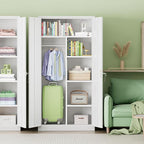 INTERGREAT Metal Wardrobe Closet, 72" Locking Storage Wardrobe Cabinet with Doors and Shelves, 18" D x 36" W Steel Clothes Storage Cabinets for Office, Home, School, Gym（White）