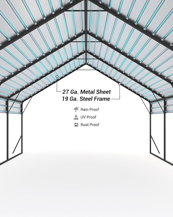 Garveelife 20 ft x20 ft x13 ft Metal Carport for 2 Cars, Heavy Duty Steel Frame for All Weather, Permanent Shelter for Boats, Full-Sized Pickup Trucks, and Tractors, N.W. 800 LBS