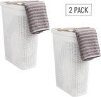 Mind Reader Slim Laundry Hamper with Lid, 40L Clothes Basket, Premium Wicker Design, Plastic, Set of 2, White