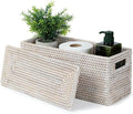 YANGQIHOME Toilet Paper Basket, Rattan Toilet Tank Basket for Bathroom, Wicker Baskets with Lid for Storage, Whitewash