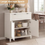 FLOWBACK Buffet Cabinet with Storage,Modern Credenza with Fluted Doors & Shelves Coffee Bar Media Console Accent Cabinets for Living Room, Entryway (White, 2 Door + 1 Drawer(3 Piece))