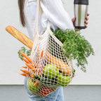 2 PCS Cotton Mesh Grocery Bags, Reusable Mesh Produce Net Bags, Long Handle String Shopping Tote Bag for Fruit Veggie Food Storage