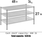 24" Deep x 48" Wide x 27" Height Wire Shelving Kit | 3-Tier | NSF Commercial Storage Rack Unit