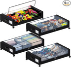Under Bed Storage with Wheels, XXL 60L Under the Bed Storage Bins, Underbed Storage Containers with Lids & Label, Rolling Metal Drawer for Shoes, Clothes, Books, Toys (4-Pack Black)