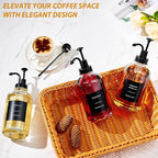 Coffee Syrup Dispenser for Bar, Glass Syrup Bottle with Pump, Coffee Pump Dispenser Bottle with Tray, Spoon for Station,16.9 oz, 500 ml