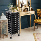 GOFLAME 10-Drawer Rolling Storage Drawer Cart, Utility Cart with Removable Drawers & Metal Frame, Mobile Art Craft Drawer Cart with Lockable Wheels for Home, Office, Studio, School, Black