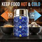 Earth&ME 17 OZ Soup Thermo for Hot & Cold Food for Kids, Vacuum Insulated Steel Lunch Container, Kids Wide Mouth Bento Thermal Food Jar, Warm Food Lunchbox Thermo Bowls with Spoon (Starry Night)