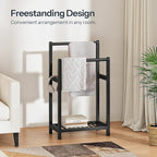 HOOBRO Freestanding Towel Rack for Bathroom, 2 Tier Decorative Bamboo Blanket Rack, Quilt Display Stand with Storage Shelf, 16.5" L x 9.4" W x 30.5" H, Bedroom, Living Room, Black BK02LB01