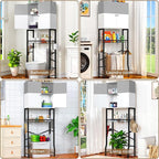Over-The-Toilet Storage Rack, 4-Tier Bathroom Organizer Shelf Over Toilet with Barn Doors Cabinet and Basket, Freestanding Space Saver Bathroom Shelves with Paper Holder Above Toilet (Gray & White)