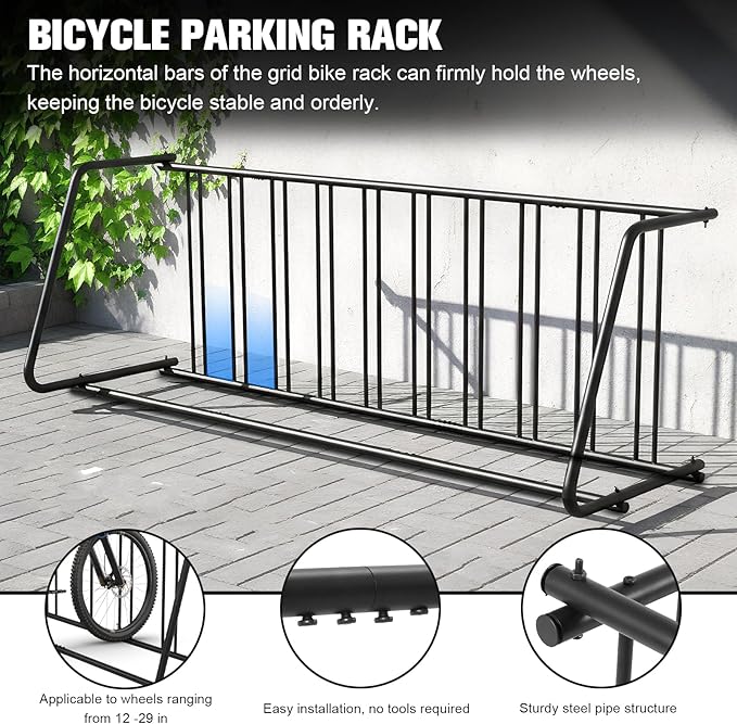 Commercial Floor Bike Rack Stand Dual Sided Outdoor Parking Rack 10 Holders Capacity Bike Storage Holder Fits 12-29in Tires for Front Yards Stores Schools Storefronts Workplace