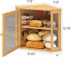 Corner Bread Box for Kitchen Counter, Bamboo Wood Large Capacity Bread Storage Bin with Acrylic Wavy Door Panel (Natural, Meduim)