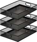 Tandefio 3 Pcs Desk Drawer Organizer Bulk Metal Mesh Trays A4 Large Desktop Storage Box Portable Wire File Basket with Handle for Office Supplies Craft Magazine Paper 12.87" x 9" x 2.4"(Black)