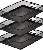 Tandefio 3 Pcs Desk Drawer Organizer Bulk Metal Mesh Trays A4 Large Desktop Storage Box Portable Wire File Basket with Handle for Office Supplies Craft Magazine Paper 12.87" x 9" x 2.4"(Black)