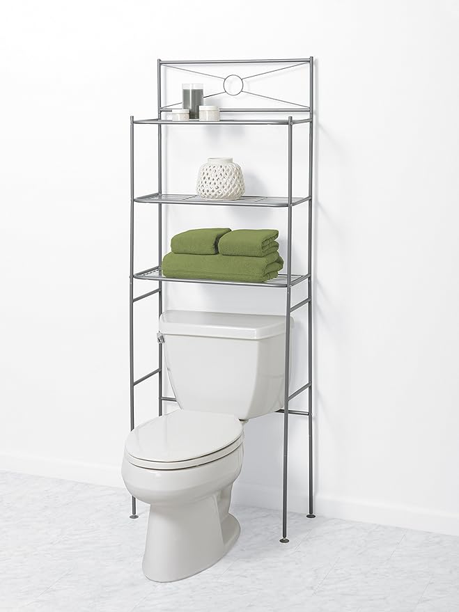 Zenna Home Metal Over-the-Toilet Bathroom Spacesaver, Satin Nickel 10.25D x 23.25W x 64.7H in
