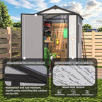 MELLCOM 4 x 6 FT Resin Outdoor Storage Shed with Floor, Plastic Outdoor Storage Tool Shed with Windows and Lockable Door, Garden Shed for Lawnmower, Bike, Pool Supply