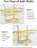 YASONIC Never Rust Shower Caddy Hanging Organizer - Aluminum Over-the-Showerhead Rack With 10 Hooks for Razor/Sponge and Soap Basket - Gold