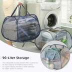 Collapsible Laundry Basket 90L, Foldable Mesh Pop-up Laundry Hamper with Handles, Dirty Clothes Hamper for Laundry with Side Storage Pocket(Green, 2PCS)