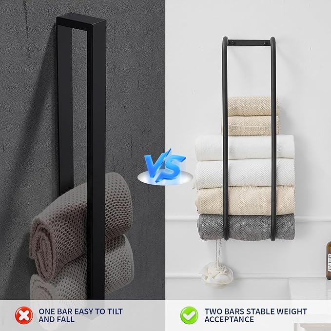 BWE Towel Racks for Bathroom Wall Mounted, Bathroom Towel Storage for Rolled Towels, Stainless Steel Vertical Towel Holder, Bathroom Organizer Black
