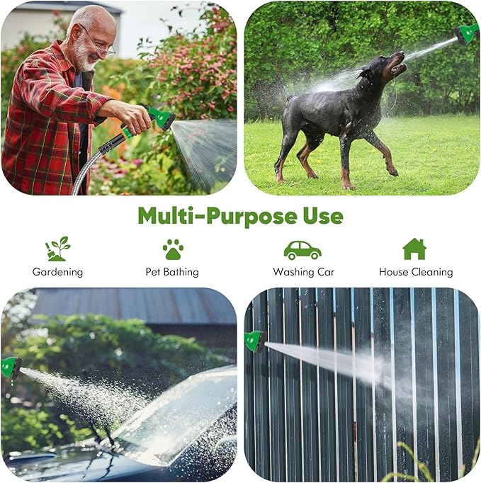 Garden Hose 100ft, Stainless Steel Heavy Duty Water Hose with 10 Function Nozzle Flexible, Lightweight, No-Kink, Pet Proof, Puncture Proof Metal Hose for Yard, Outdoor